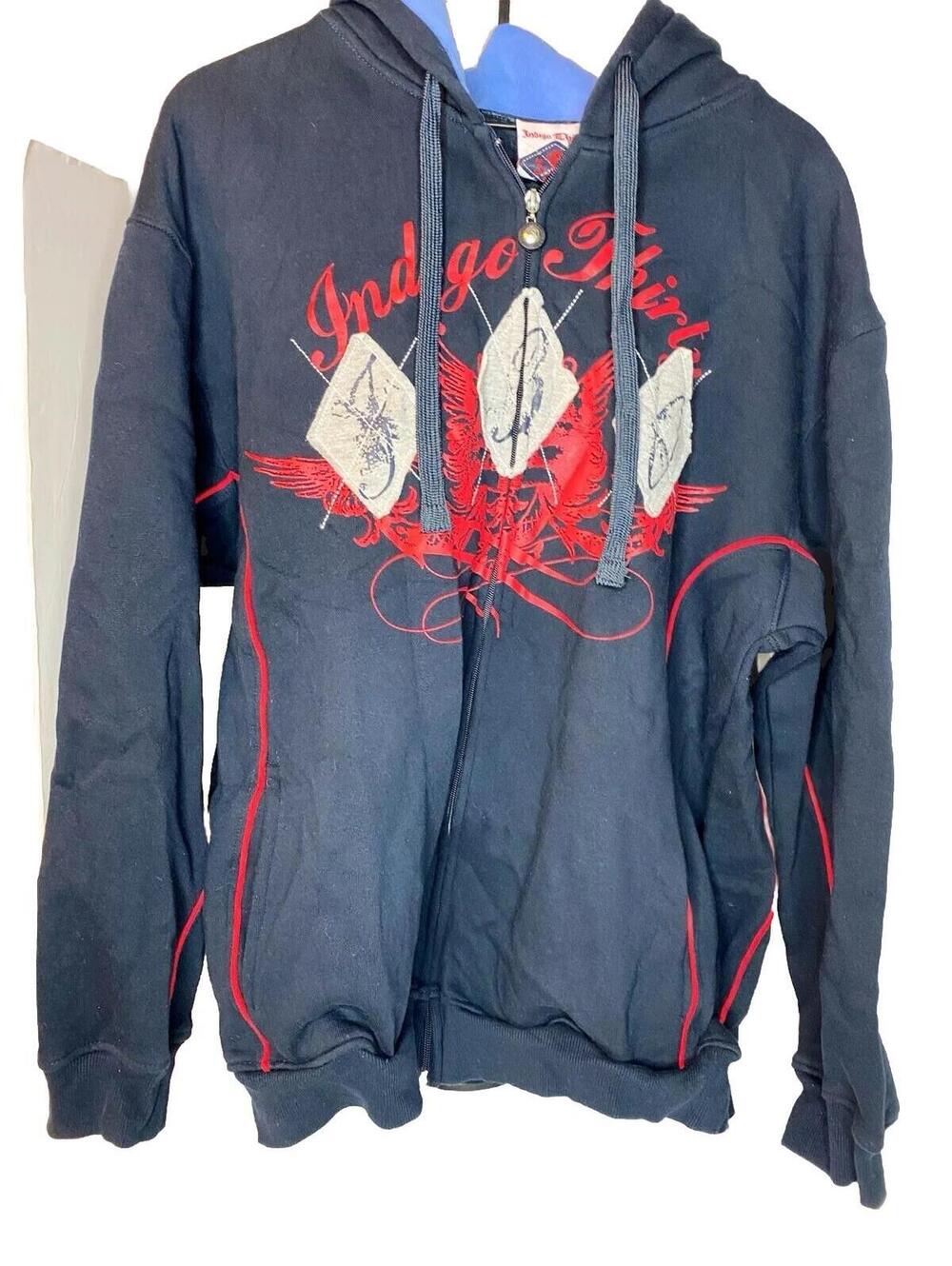 Vintage Indigo Thirty Y2K Black/Red Heavy Graphics Jacket Hoodie Sz XL